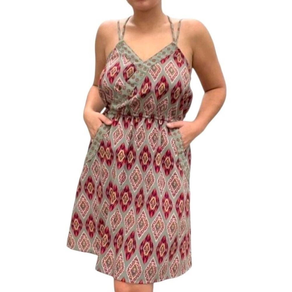 Xhilaration Summer Dress Size Small Olive/Maroon Sleeveless Strappy With Pockets